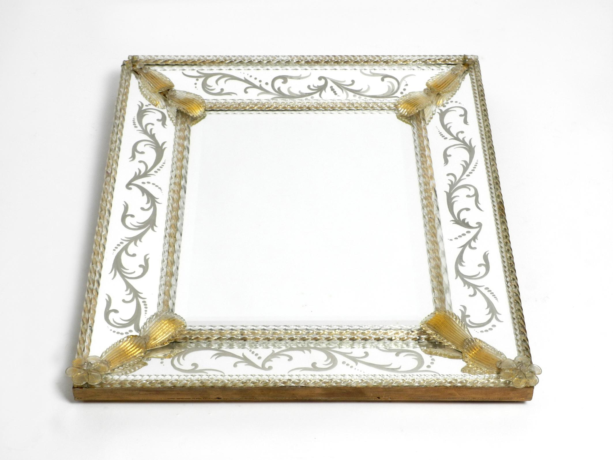 Italian Midcentury Wall Mirror with Murano Glass Frame by Barovier & Toso In Good Condition For Sale In München, DE