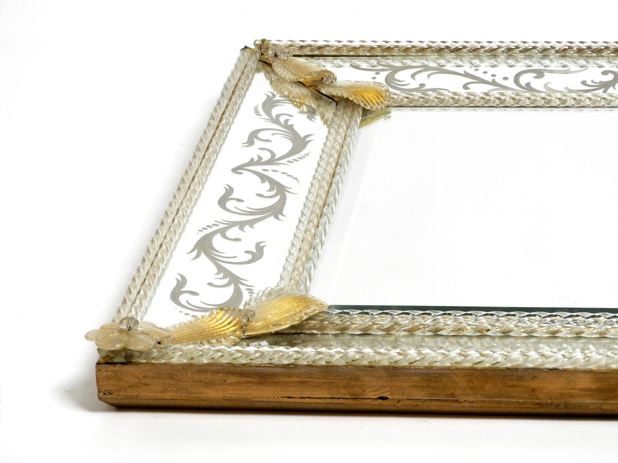 Mid-20th Century Italian Midcentury Wall Mirror with Murano Glass Frame by Barovier & Toso For Sale