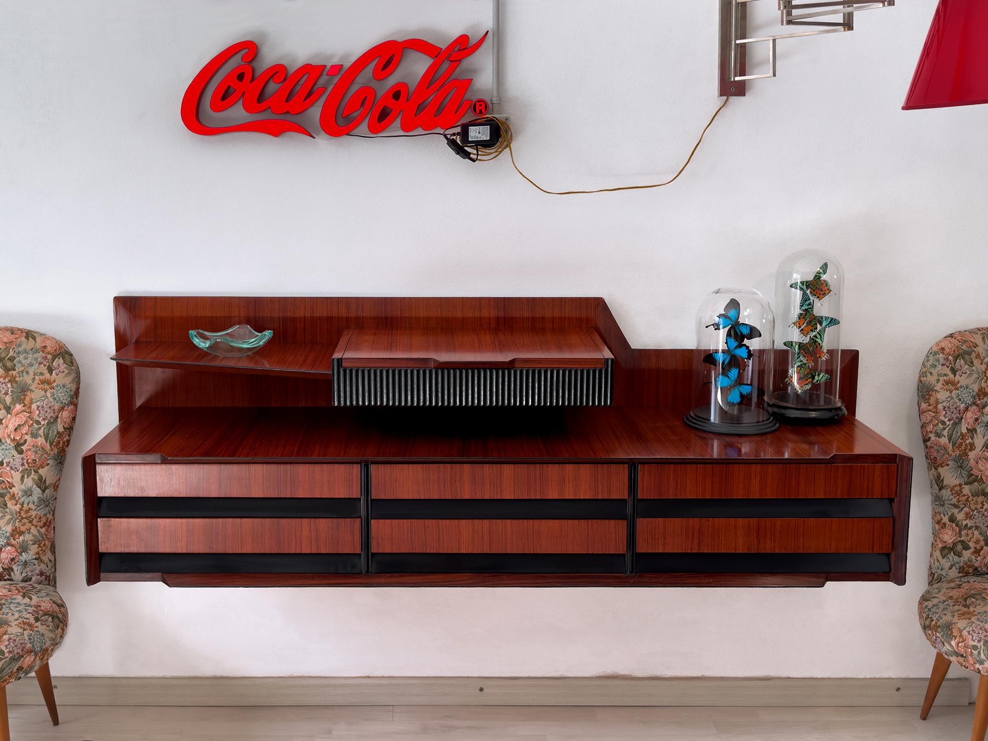 Italian Mid-Century Wall Mounted Sideboard with Drawers by Vittorio Dassi, 1950s 4