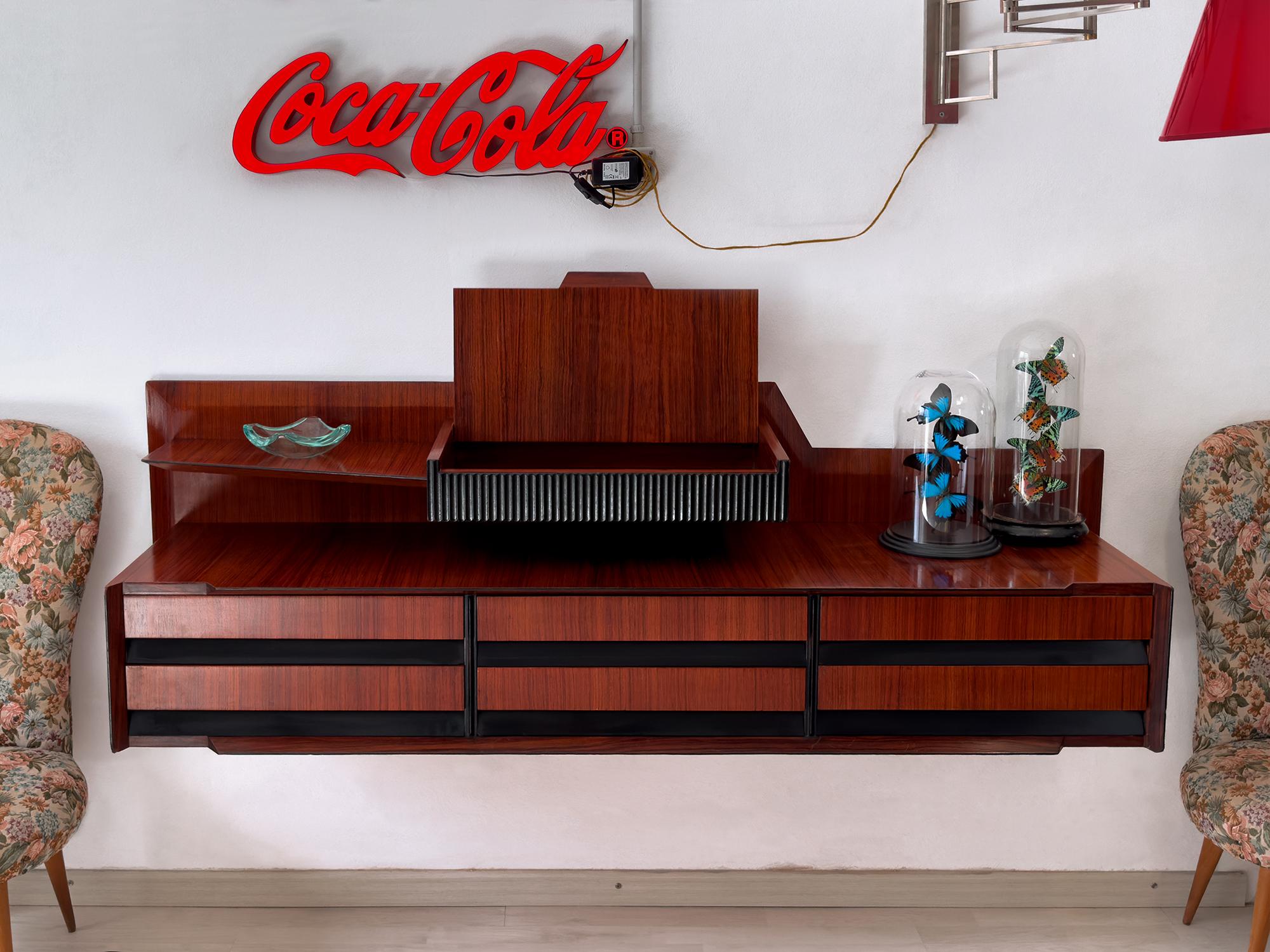 Italian Mid-Century Wall Mounted Sideboard with Drawers by Vittorio Dassi, 1950s 5