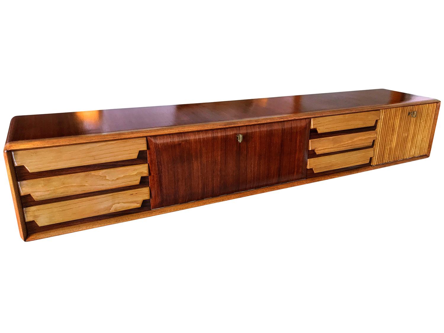 Italian Mid-Century Wall Mounted Sideboard with Drawers by Vittorio Dassi, 1950s 9