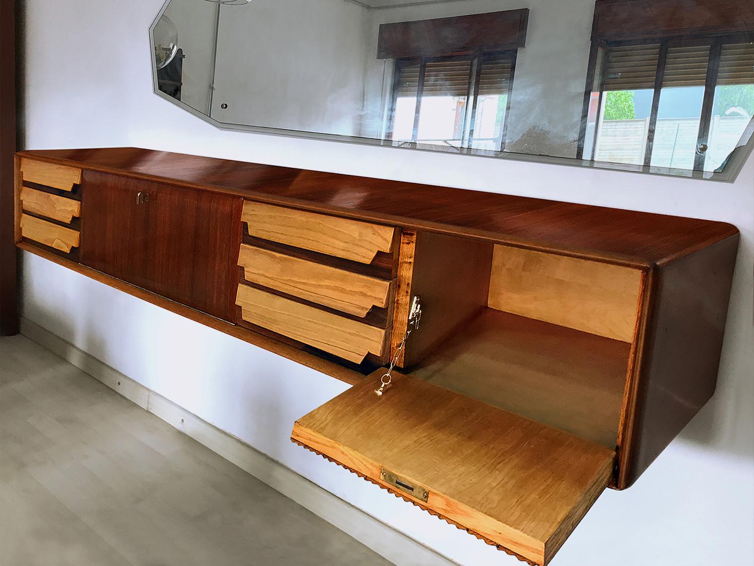 Mid-Century Modern Italian Mid-Century Wall Mounted Sideboard with Drawers by Vittorio Dassi, 1950s