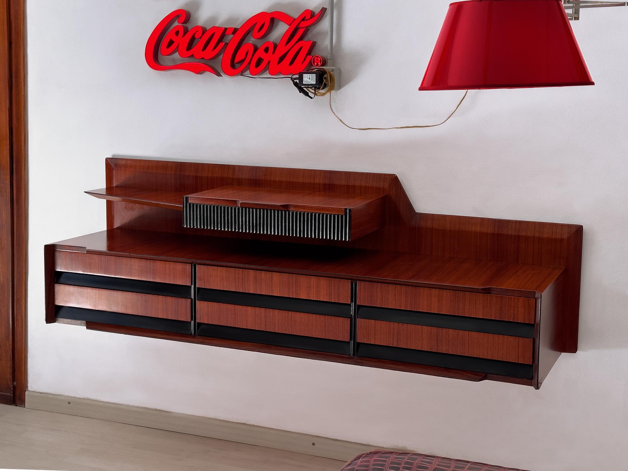 Mid-Century Modern Italian Mid-Century Wall Mounted Sideboard with Drawers by Vittorio Dassi, 1950s