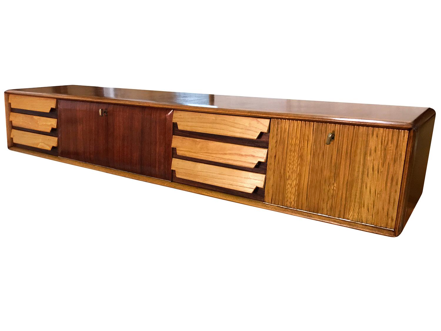 European Italian Mid-Century Wall Mounted Sideboard with Drawers by Vittorio Dassi, 1950s