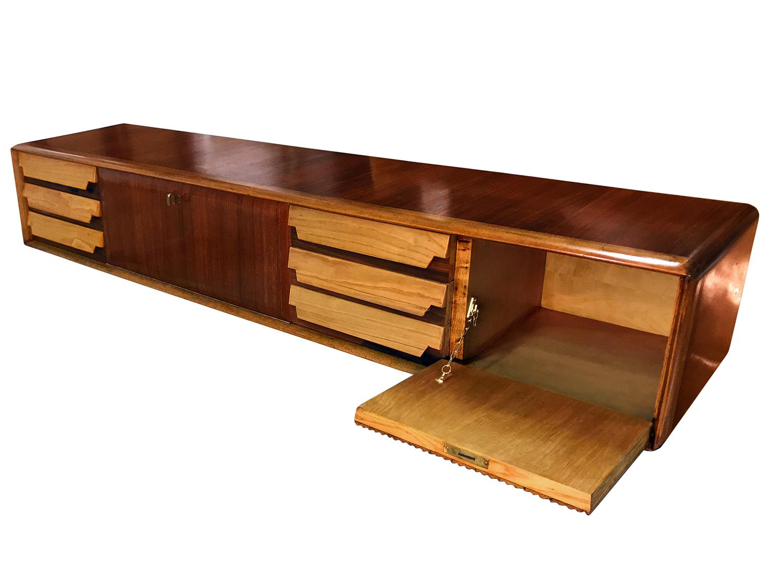 Italian Mid-Century Wall Mounted Sideboard with Drawers by Vittorio Dassi, 1950s In Good Condition In Traversetolo, IT