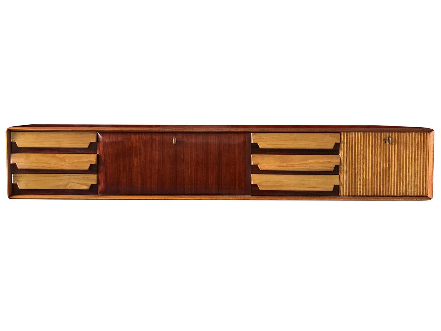 Italian Mid-Century Wall Mounted Sideboard with Drawers by Vittorio Dassi, 1950s 1