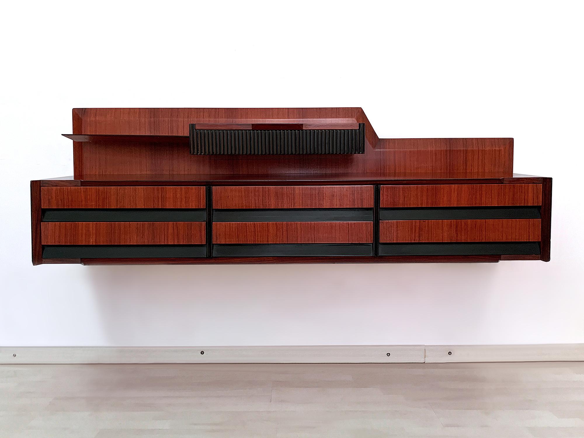 Italian Mid-Century Wall Mounted Sideboard with Drawers by Vittorio Dassi, 1950s 3