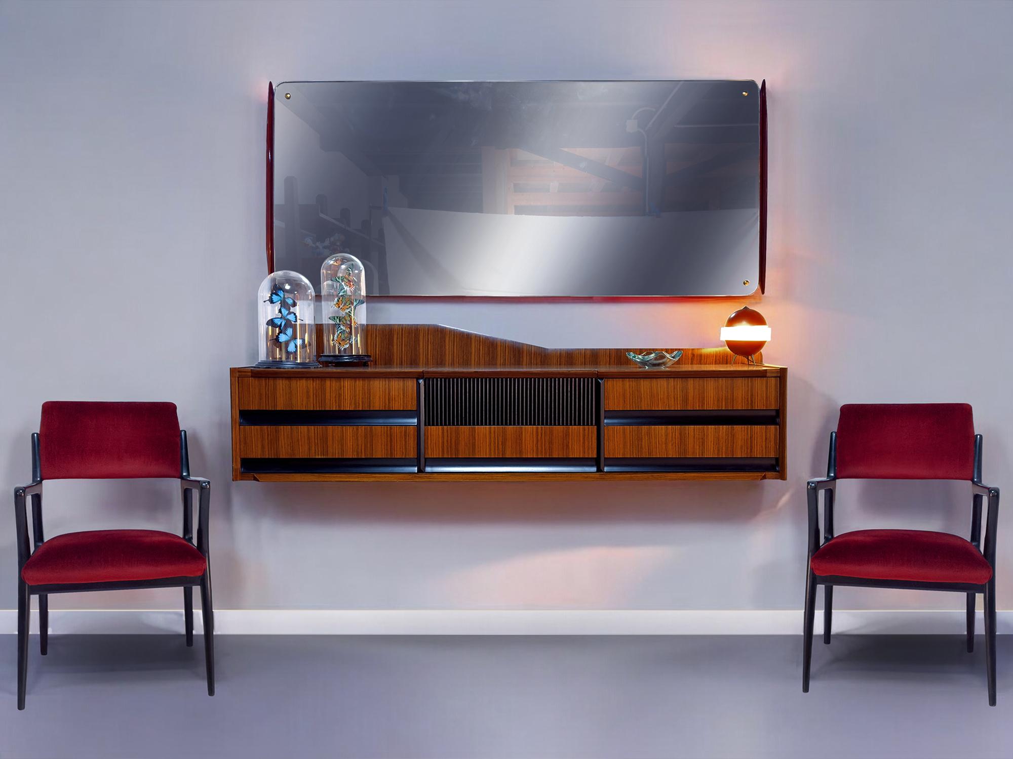 Italienisches wandmontiertes Sideboard mit Spiegel von Vittorio Dassi, 1950er Jahre im Angebot 4