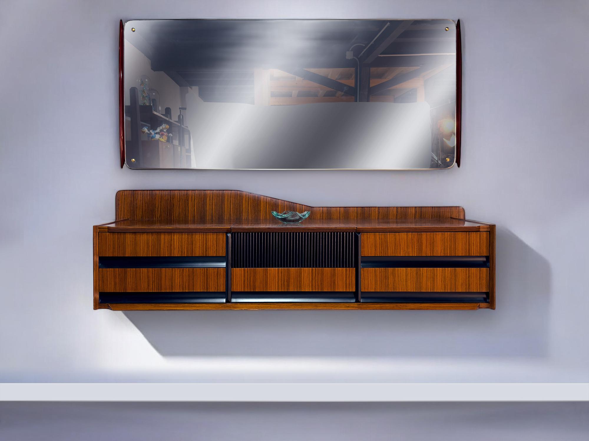 Italienisches wandmontiertes Sideboard mit Spiegel von Vittorio Dassi, 1950er Jahre im Angebot 5