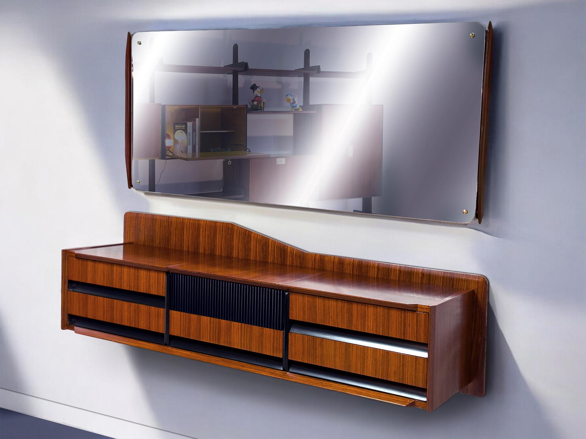 Italienisches wandmontiertes Sideboard mit Spiegel von Vittorio Dassi, 1950er Jahre (Moderne der Mitte des Jahrhunderts) im Angebot