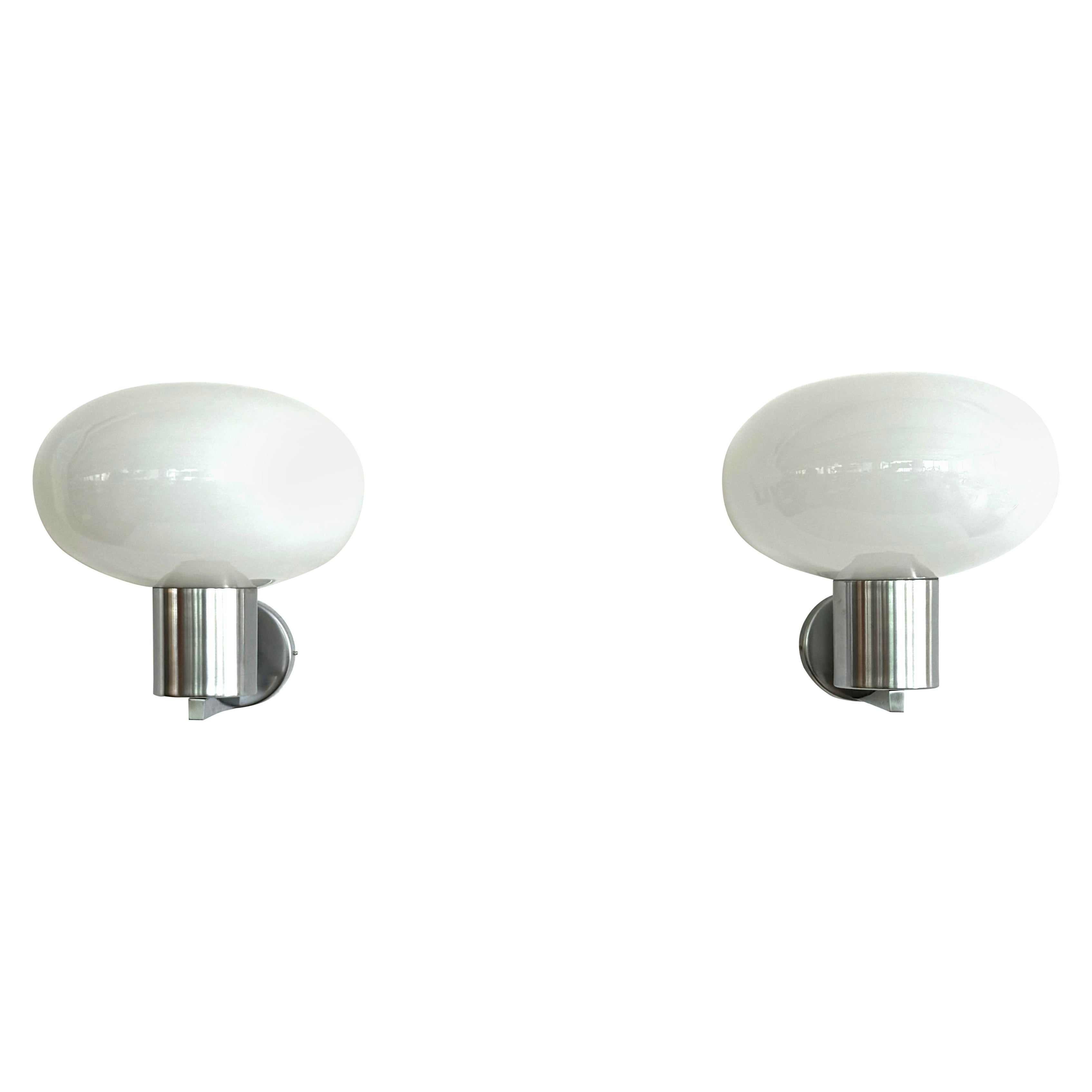 Apliques de pared italianos de mediados de siglo en cristal de Murano y cromo, años 70, lote de 2