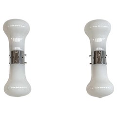 Italian Mid-Century Wall Sconces in Murano Glass and Chrome 1970s, Set of 2