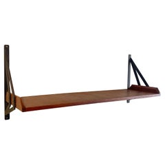 Italian Mid Century Wall Shelf in Teak and Black Lacquered Metal, around 1950
