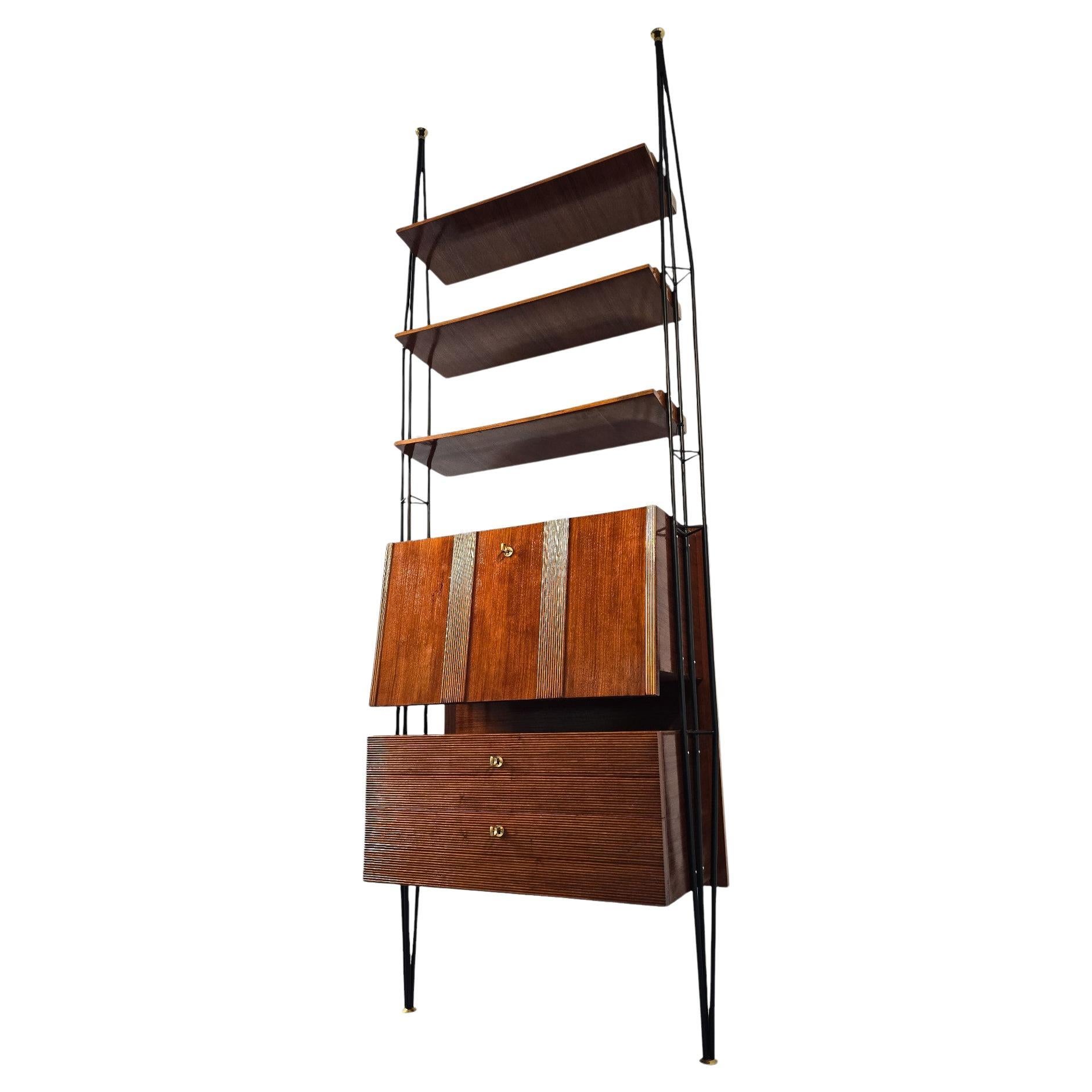 Italian Mid Century Wall unit Bookcase with Cabinet Bar, 1960s