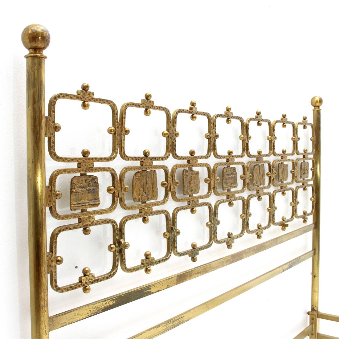 Italian Midcentury Wall Unit Brass Bed by Frigerio, 1960s 1