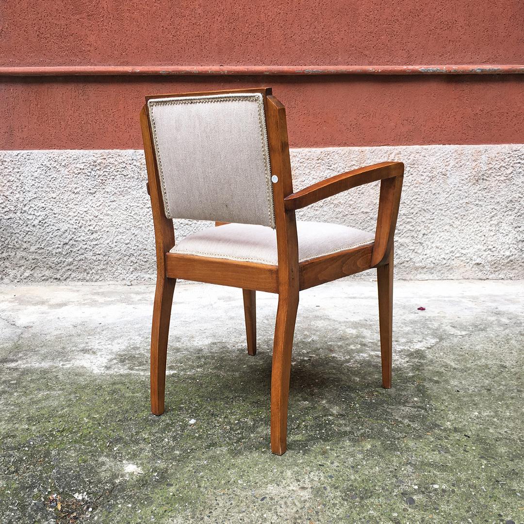 Cotton Italian Mid-Century Walnut Armchairs with Armrests and New Padded, 1930s 