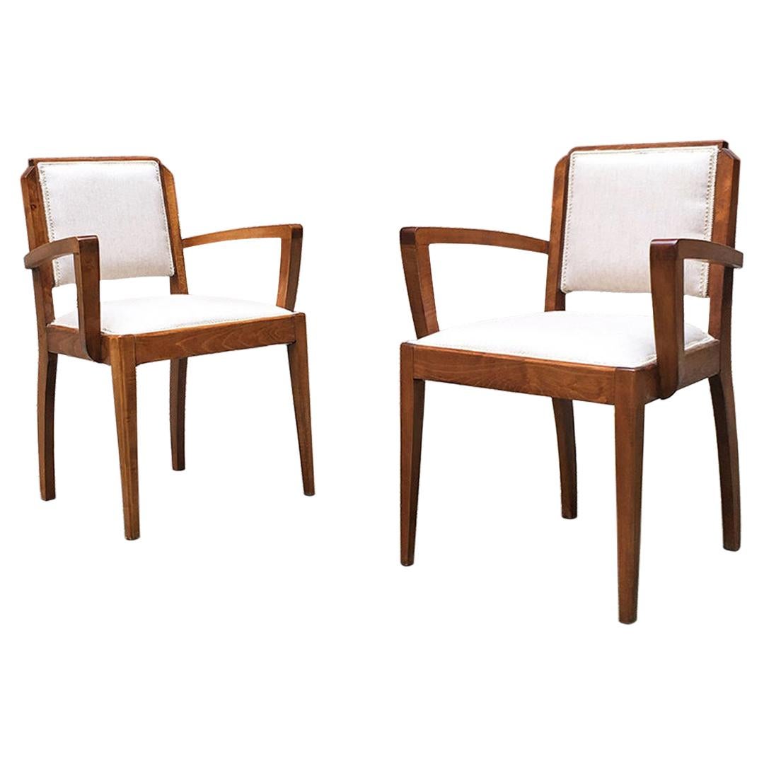 Italian Mid-Century Walnut Armchairs with Armrests and New Padded, 1930s 