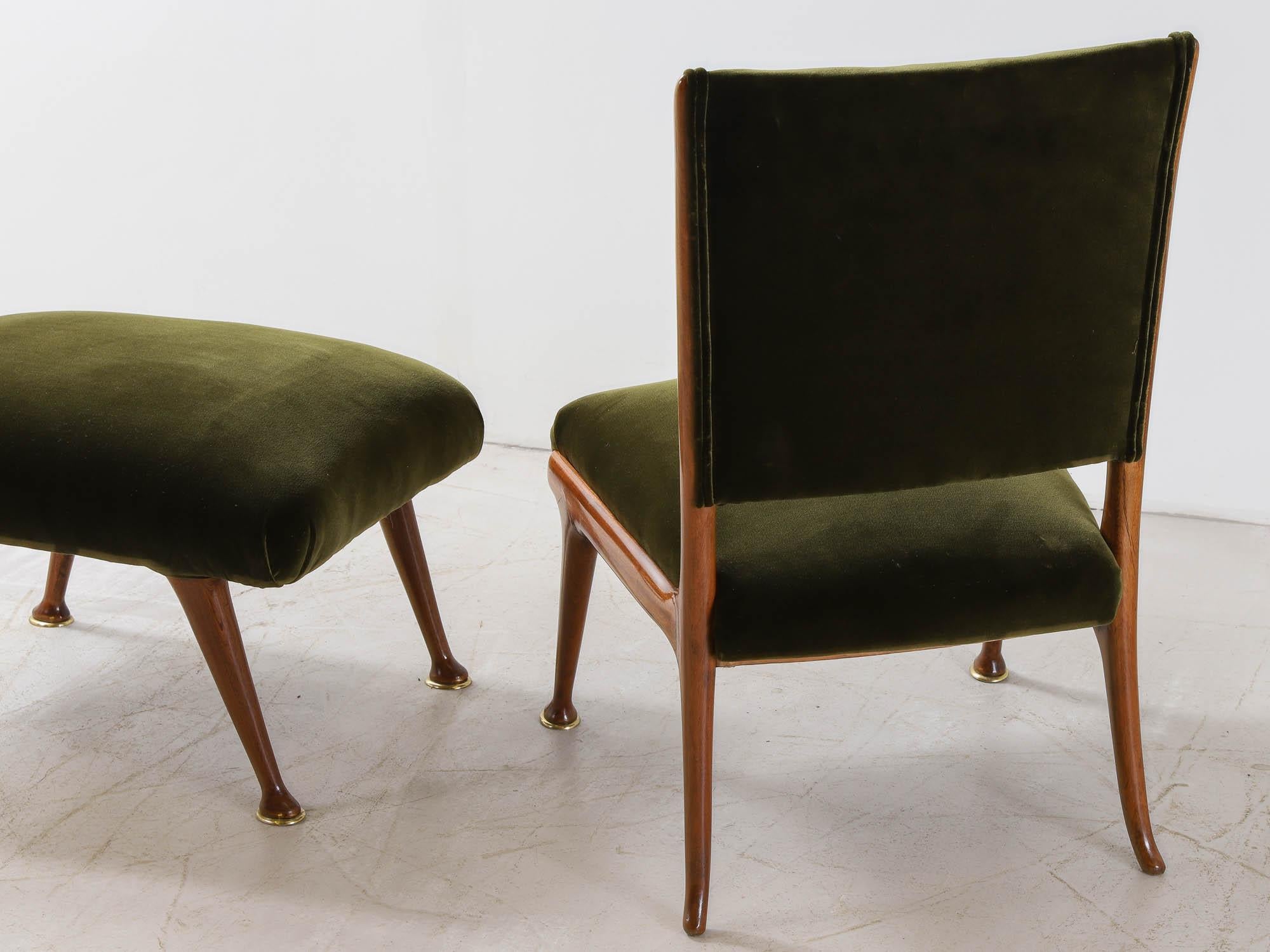 Italian Mid-Century Walnut Chair & Ottoman For Sale 4
