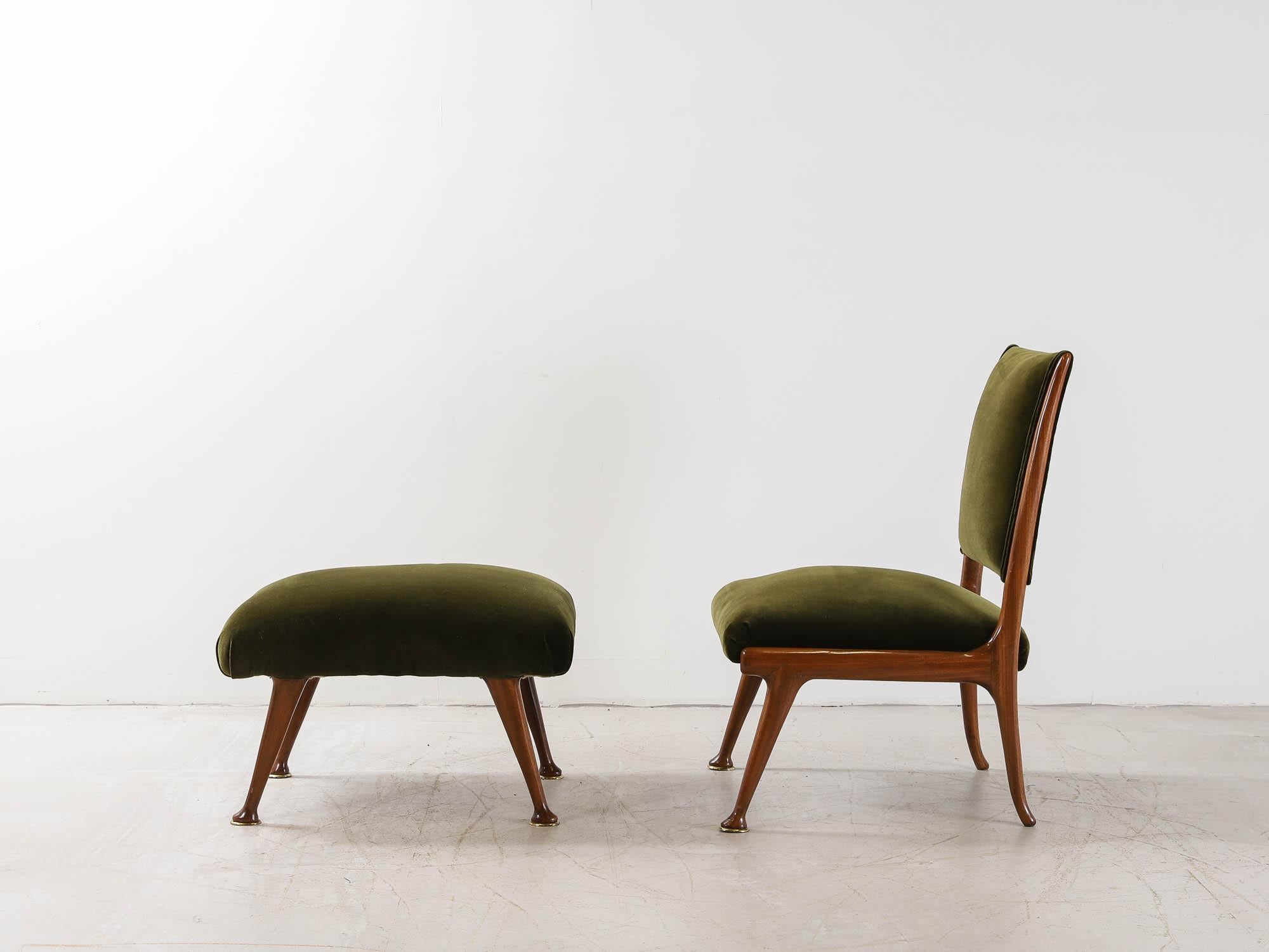 Mid-Century Modern Italian Mid-Century Walnut Chair & Ottoman For Sale