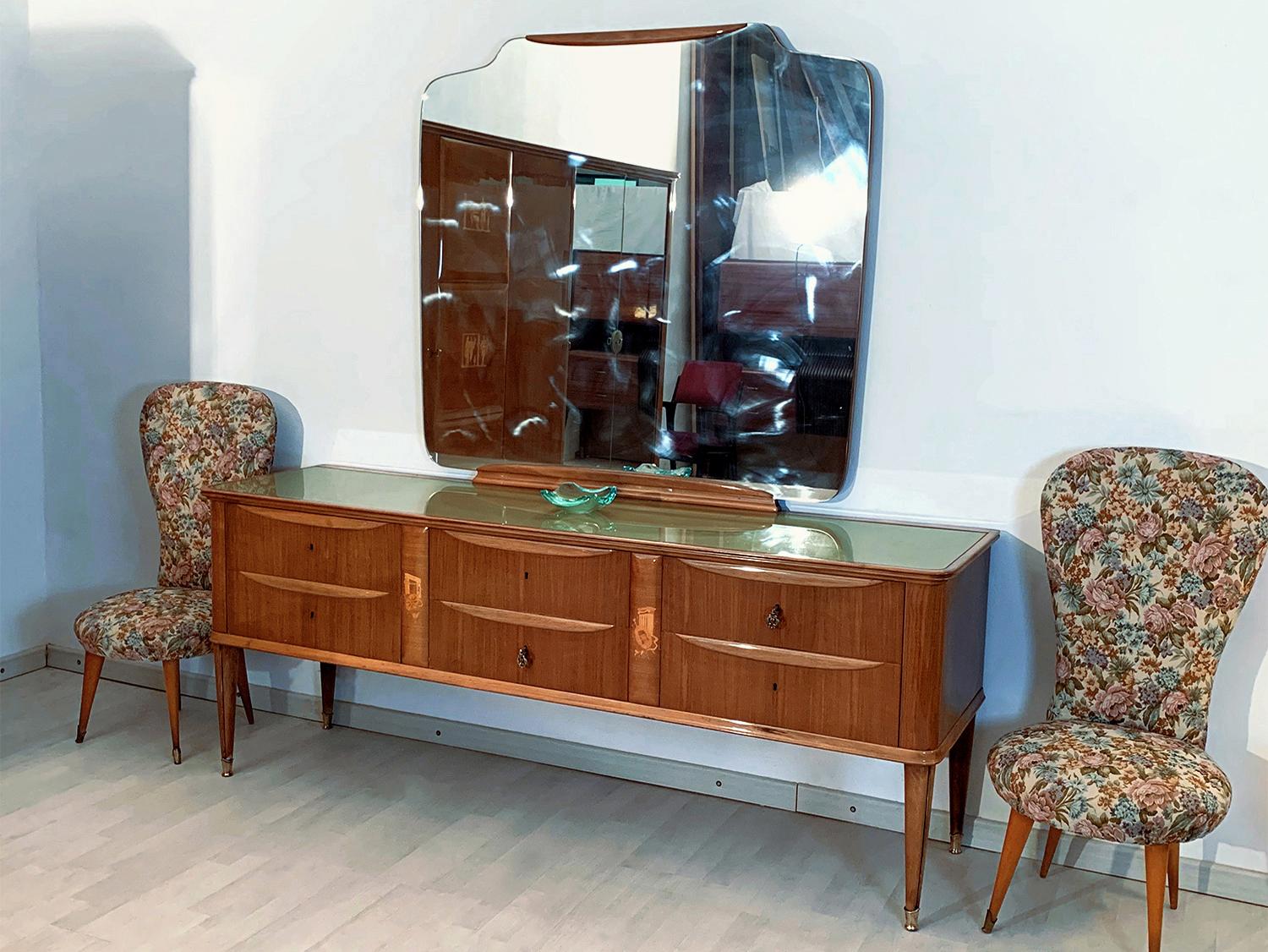 Paolo Buffa Mid-Century Walnut Chest of Drawers with Inlays and Mirror, 1950s For Sale 5