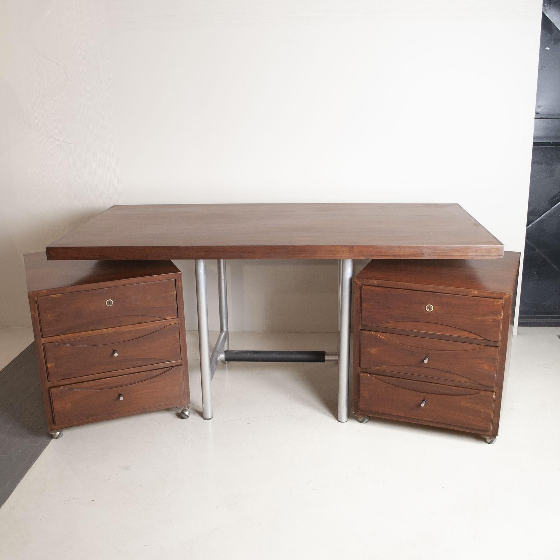 Sectional desk 1960s double removable drawers.