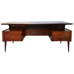 Italian Mid-Century Walnut Executive Desk attributed to Guglielmo Ulrich, 1950s