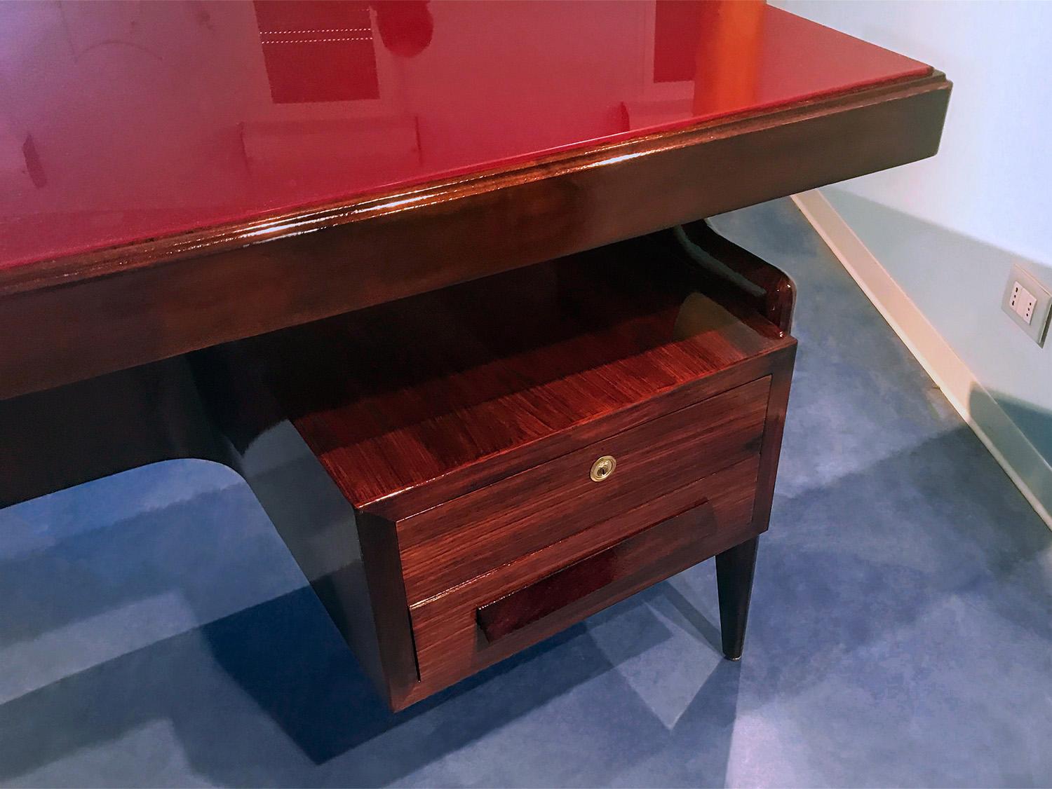 Brass Italian Midcentury Walnut Executive Desk by Vittorio Dassi, 1950s