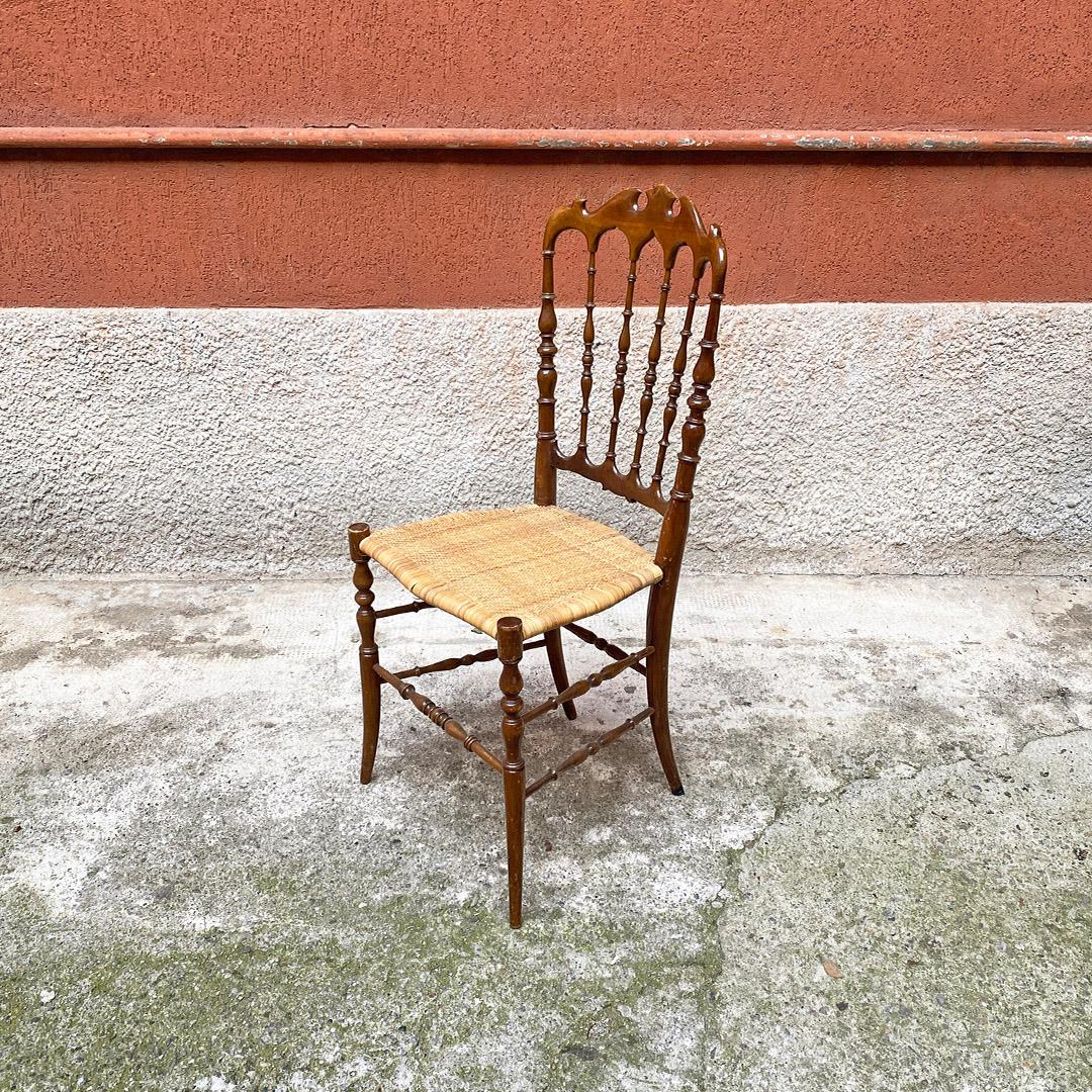 Mid-Century Modern Italian Mid Century Walnut Lacquered Wood and Wicker Chiavarina Chair, 1950s