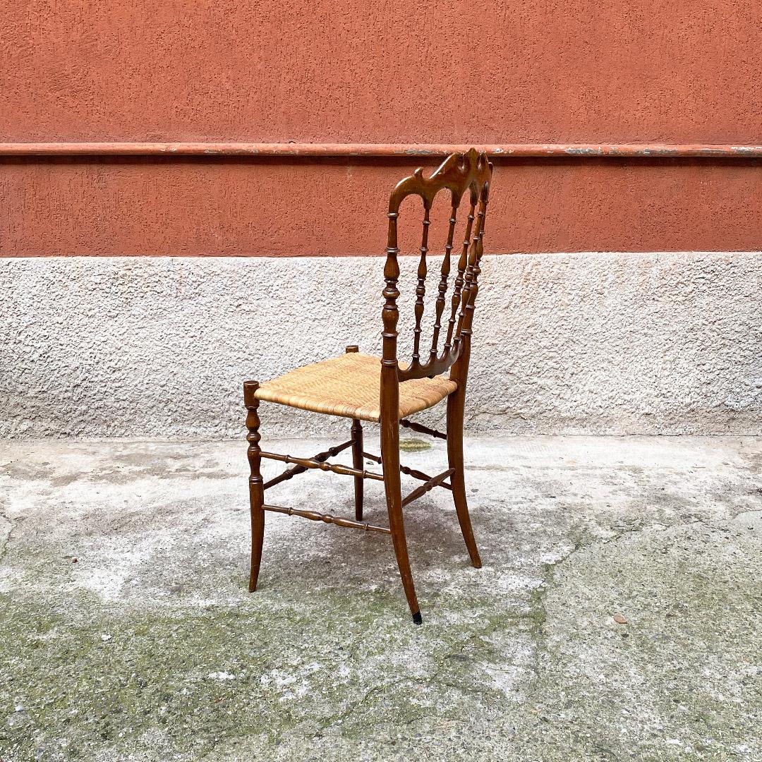 Mid-20th Century Italian Mid Century Walnut Lacquered Wood and Wicker Chiavarina Chair, 1950s