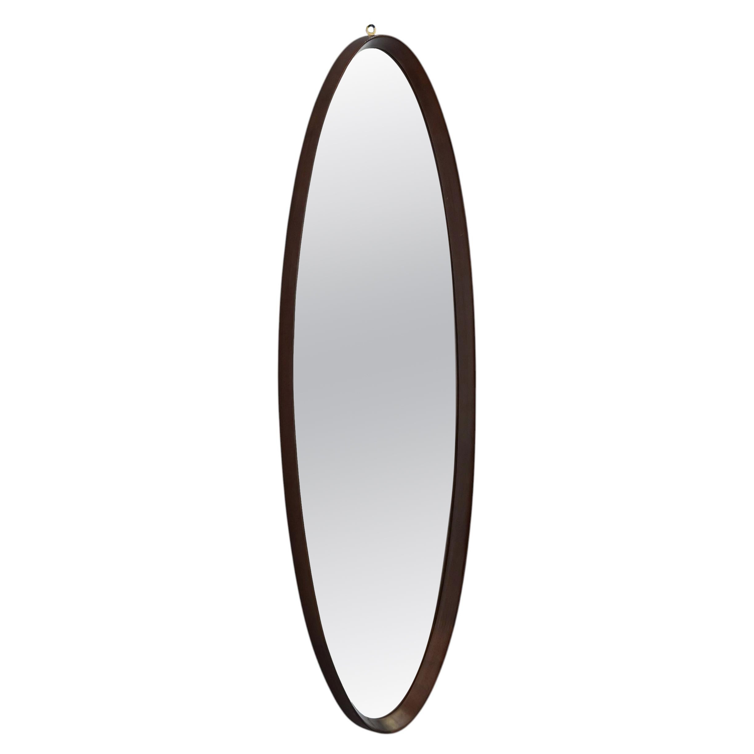 Italian Mid-Century Walnut Oval Mirror