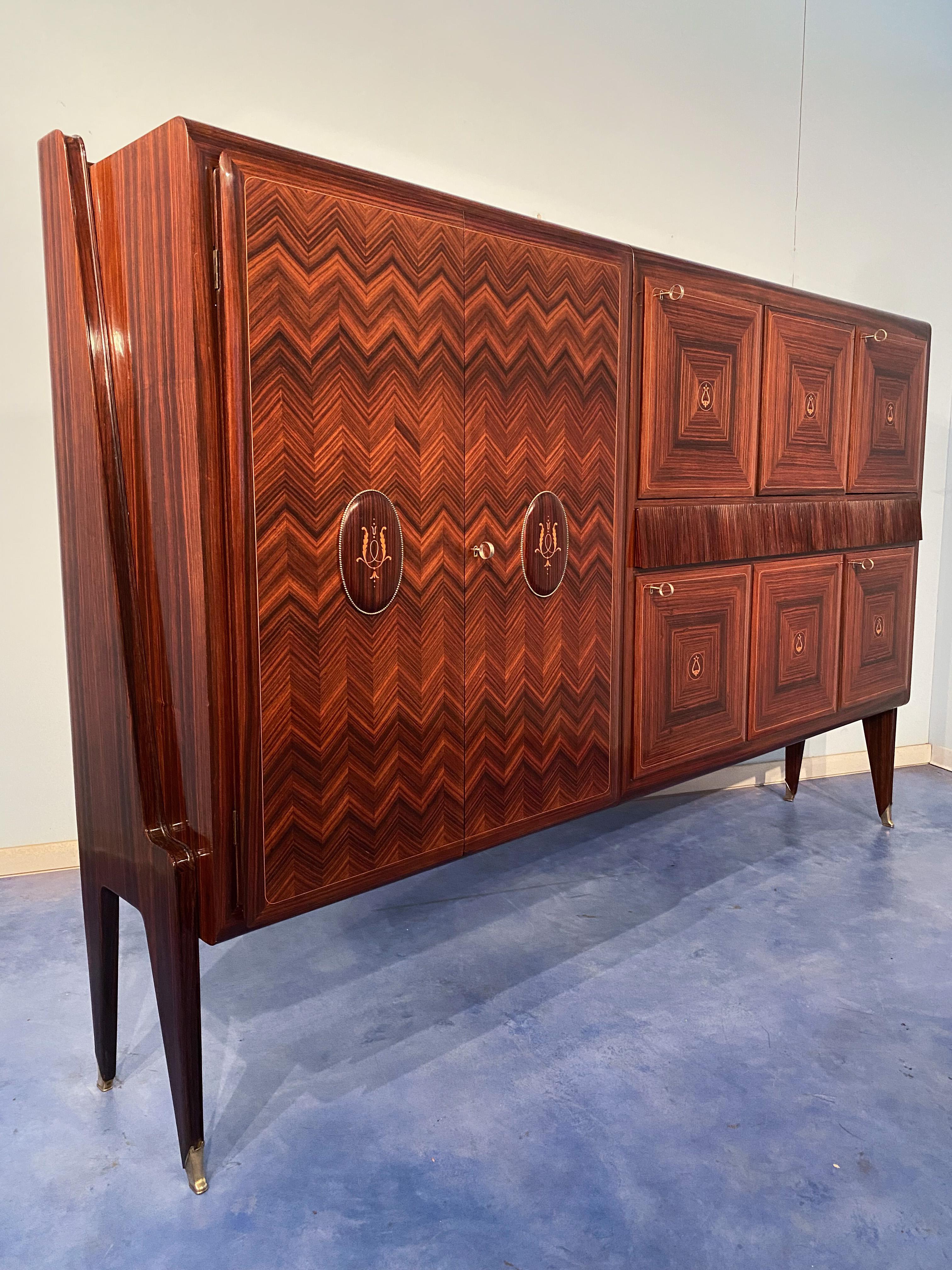 Mid-20th Century Italian Mid-Century Rosewood Tall Sideboad by Vittorio Dassi, 1950s  For Sale