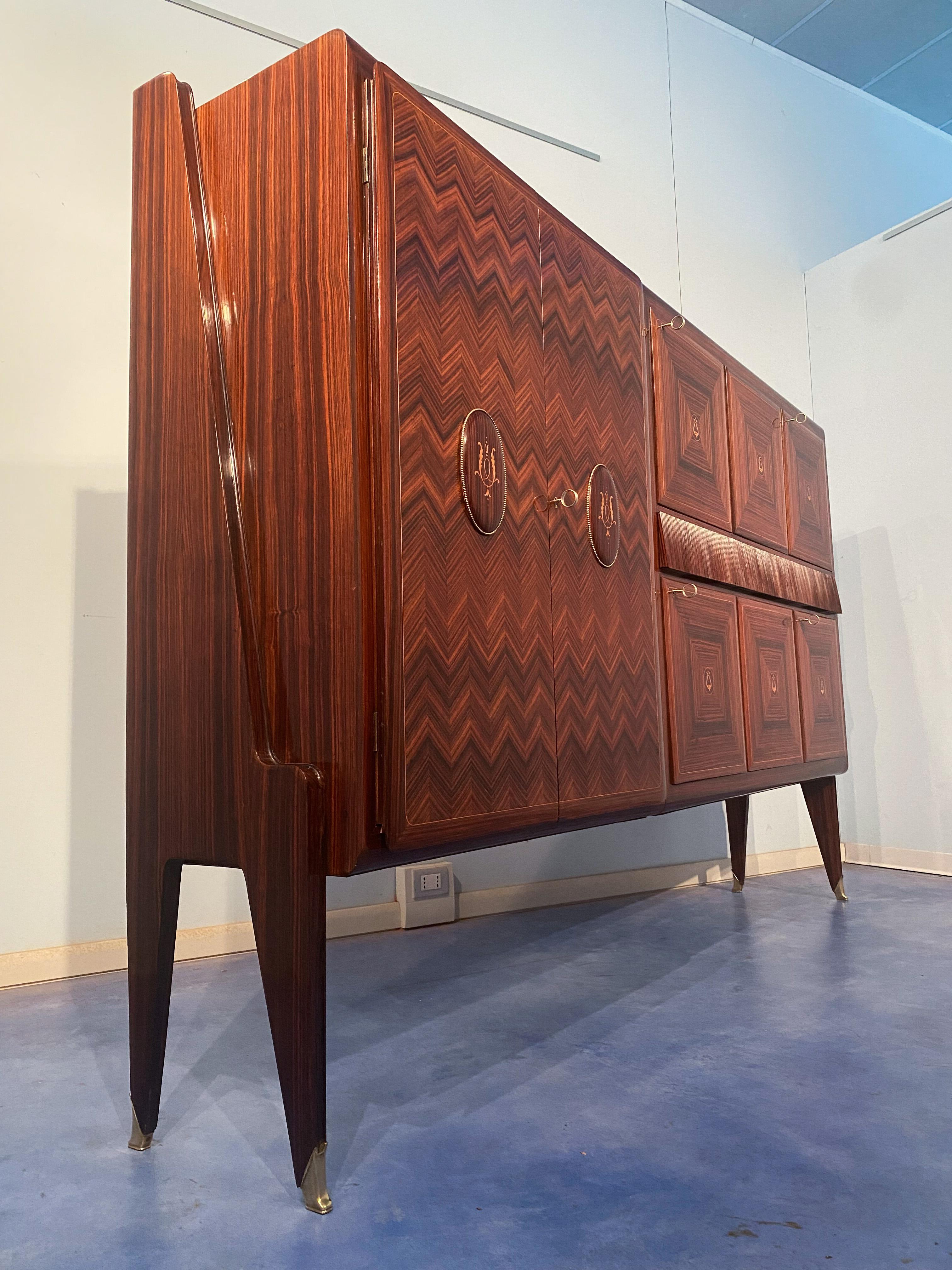 Brass Italian Mid-Century Rosewood Tall Sideboad by Vittorio Dassi, 1950s  For Sale
