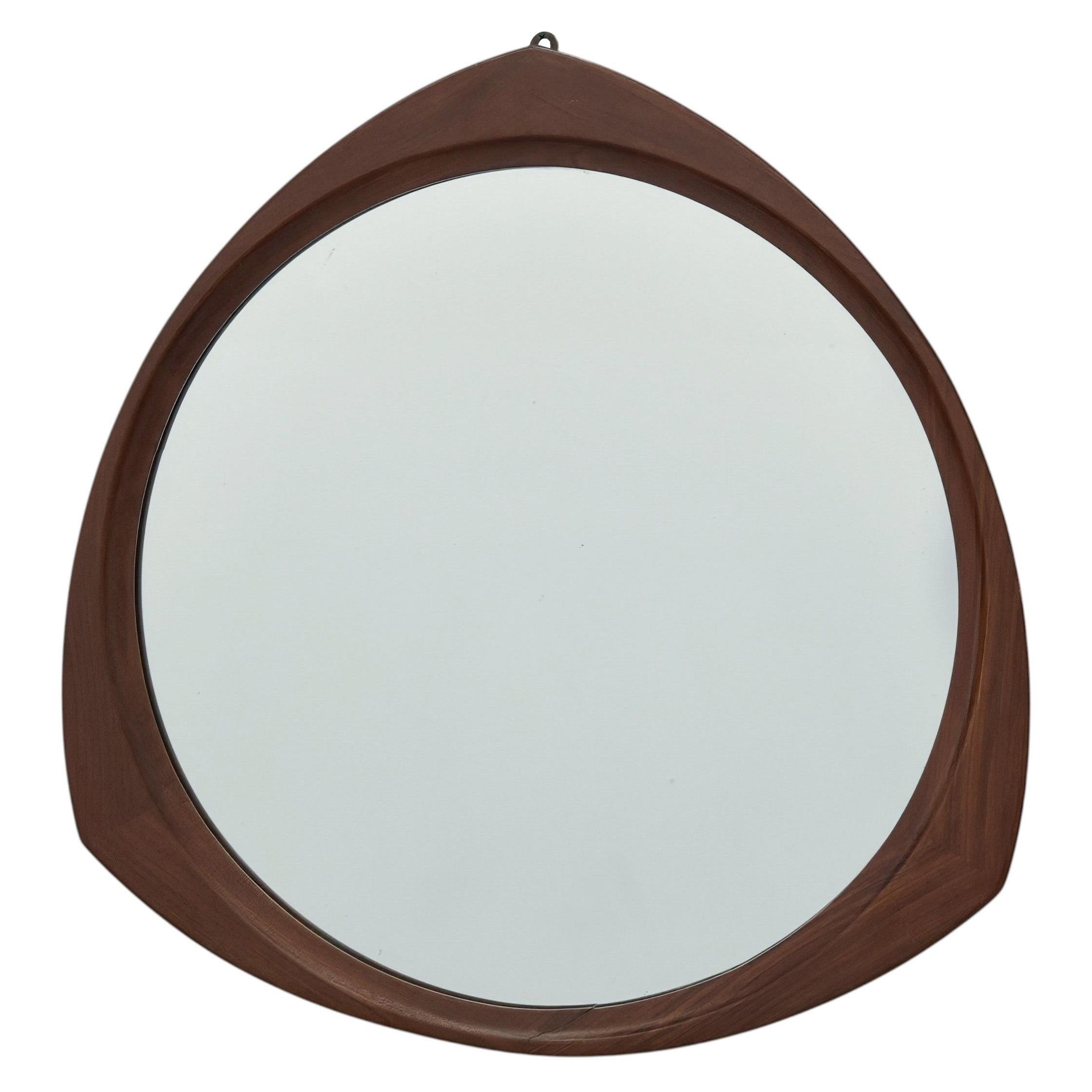 Italian Mid-Century Walnut Wall Mirror with Trefoil Frame