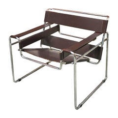 Italian Mid-Century Wassily B3 Brown Leather Armchair by Breuer for Gavina, 1960