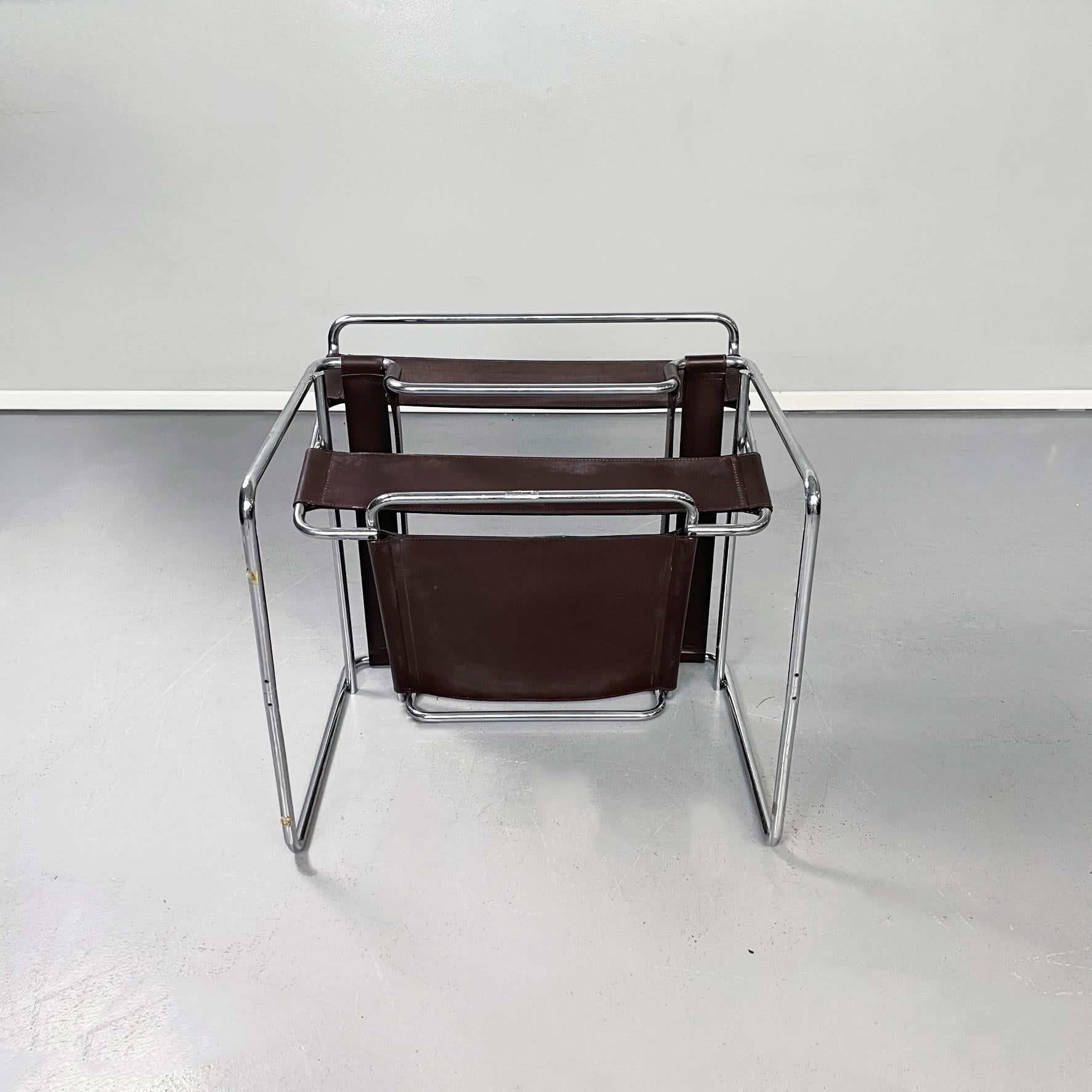 Italian Mid-Century Wassily B3 Brown Leather Armchair by Breuer for Gavina, 1960 8