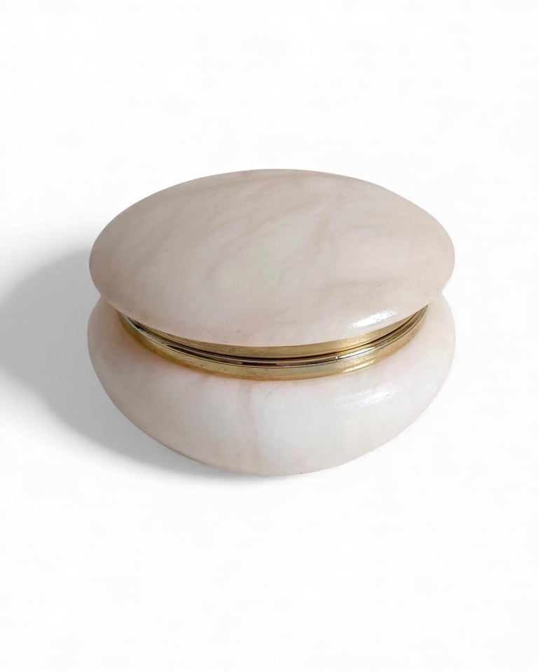 Boîte à Bijoux Italienne Vintage En Albâtre Et Laiton - Coffret Ancien, Occasion, Décoration Unique