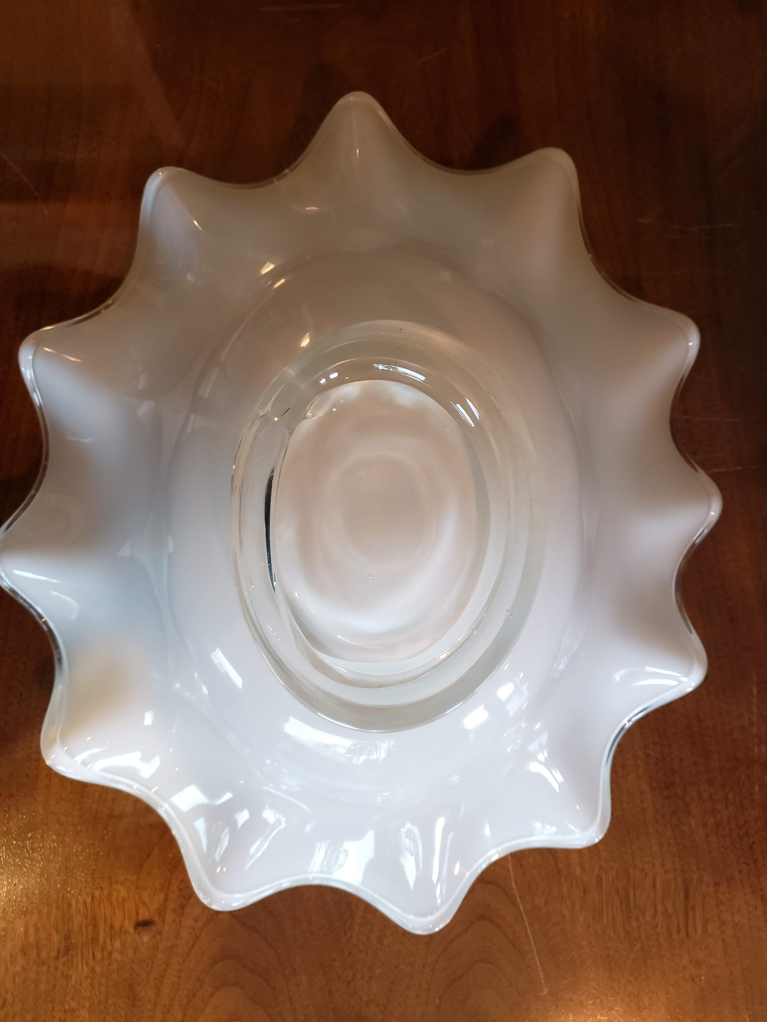 Italian Mid-Century White and 24k Gold Hand Blown Glass Bowl 2