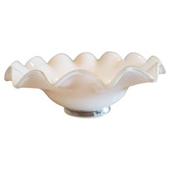 Italian Mid-Century White and 24k Gold Hand Blown Glass Bowl