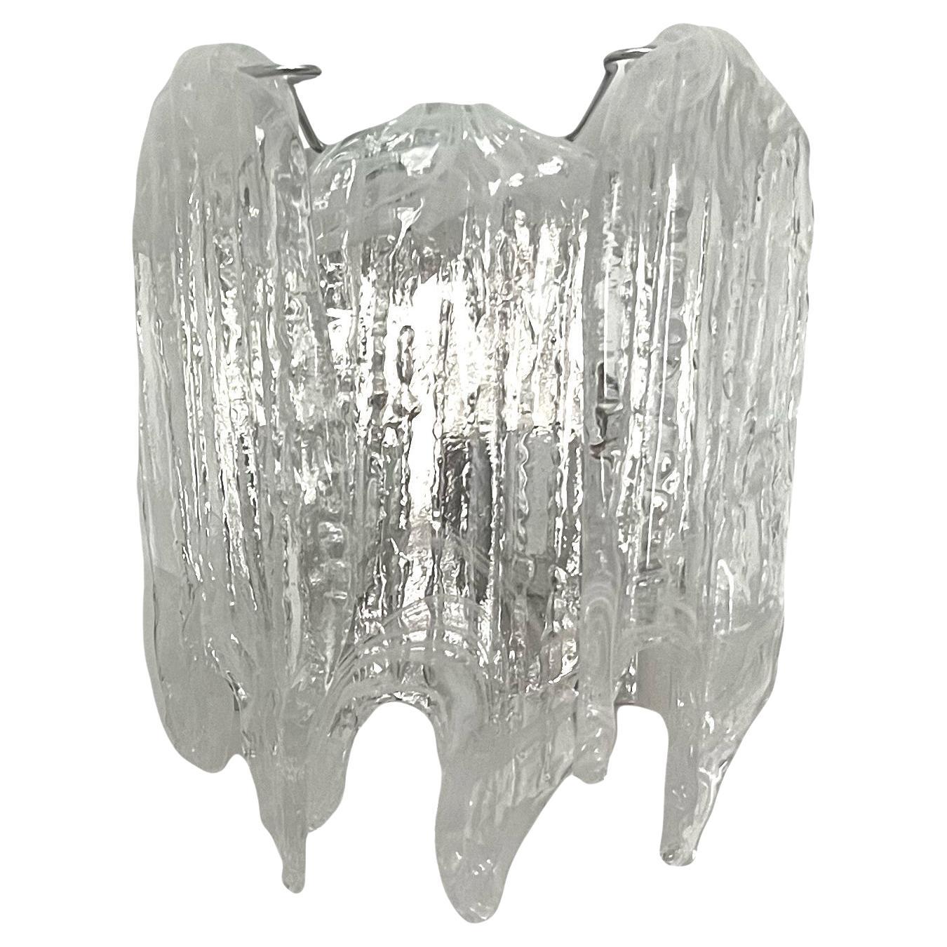Aplique de pared italiano de mediados de siglo en cristal de Murano blanco transparente de Mazzega, años 70 en venta