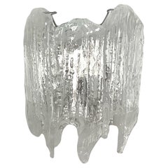 Aplique de pared italiano de mediados de siglo en cristal de Murano blanco transparente de Mazzega, años 70
