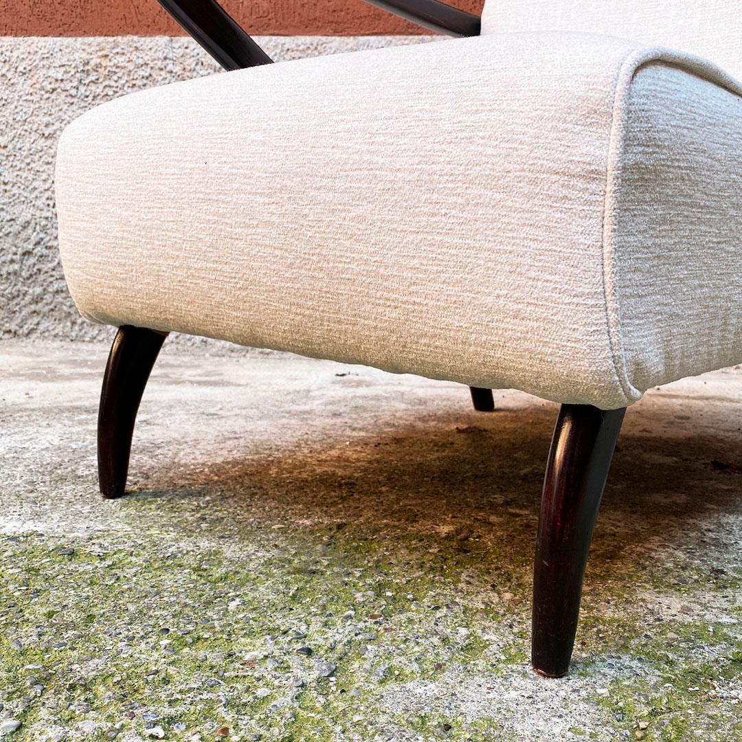 Italian Mid Century White Cotton and Curved Wood Armchair with Armrests, 1950s 9