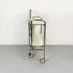 Chariot à aliments pliable italien du milieu du siècle en plastique et métal blanc crème, années 1960