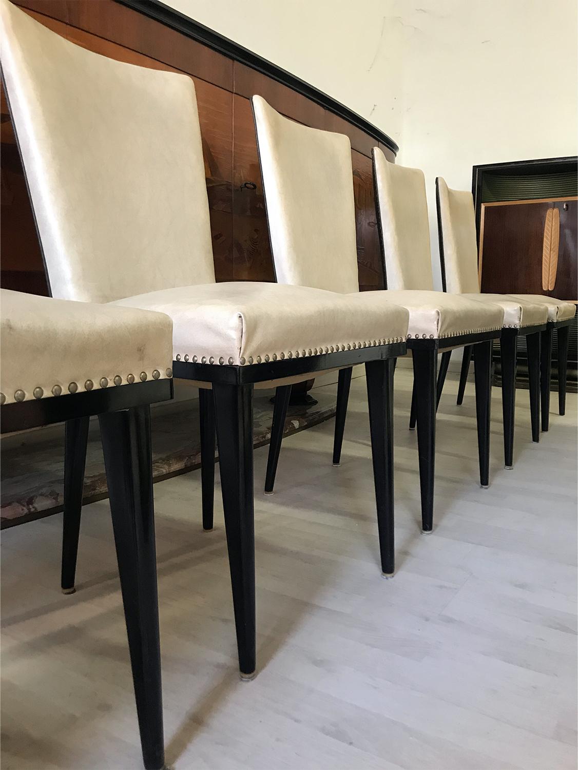 Wood Italian Midcentury White Dining Chairs by Vittorio Dassi, 1950s, Set of 6