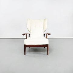 Italian Mid-Century White Fabric and Wooden Armchair by Paolo Buffa, 1950s