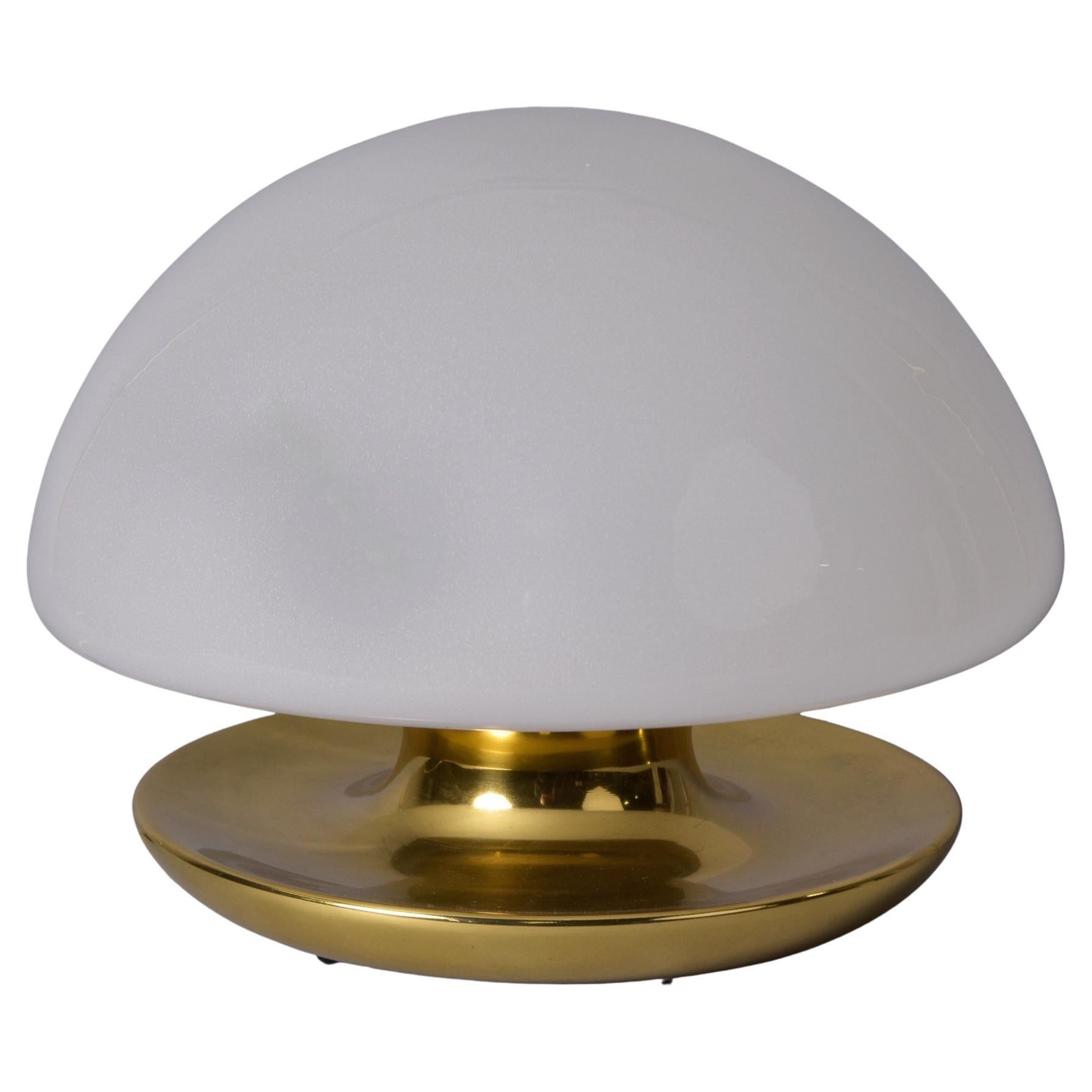 Italian Mid Century White Glass Globe Table Lamp on Brass Base