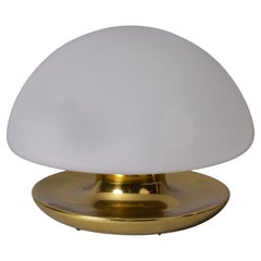 Italian Mid Century White Glass Globe Table Lamp on Brass Base