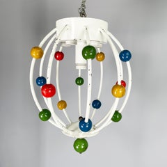 Italian mid-century White iron 5-light chandelier with colored spheres, 1940s