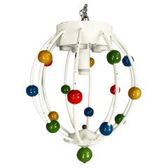 Italian mid-century White iron 5-light chandelier with colored spheres, 1940s