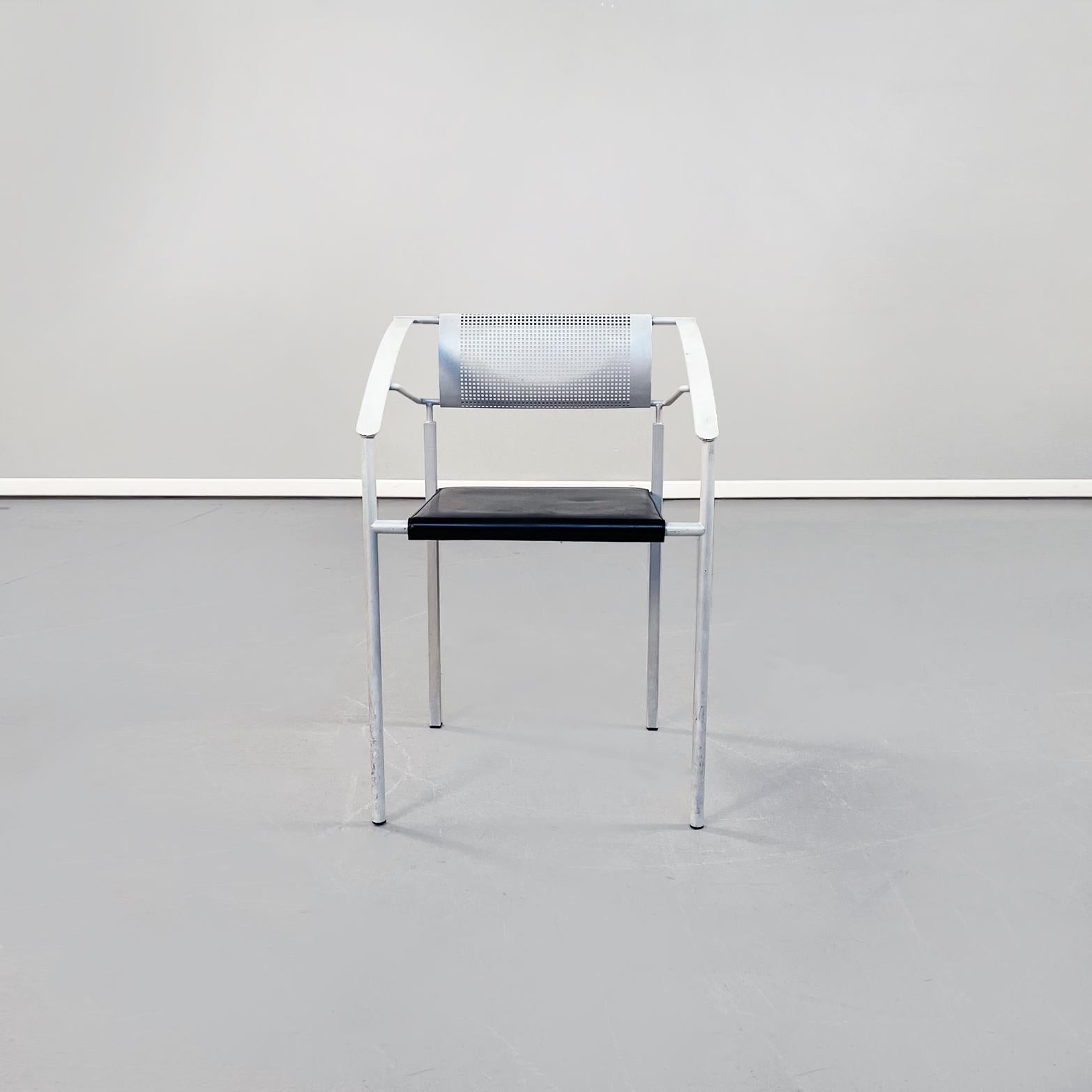 Mid-Century Modern Italian Mid-Century White Iron Black Leather Carrè 'VI' Chairs by Fly Line, 1990