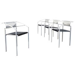 Chaises italiennes « VI » en fer blanc et cuir noir du milieu du siècle dernier de Fly Line, 1990